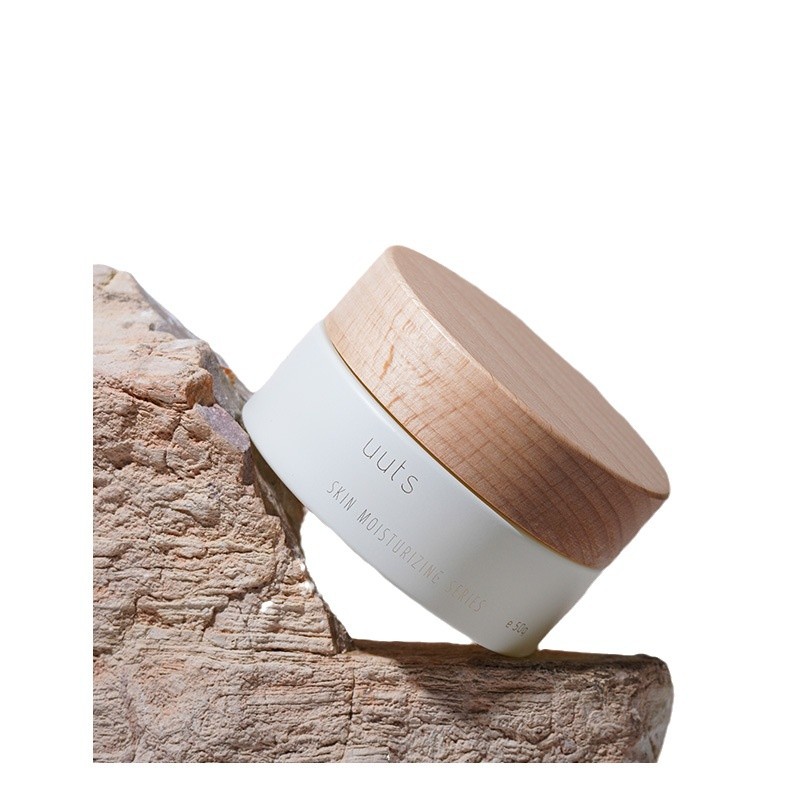 Straight round thin high skin care glass packaging wood grain cover 110ML toner 90ML lotion bottle 50G cream empty bottle