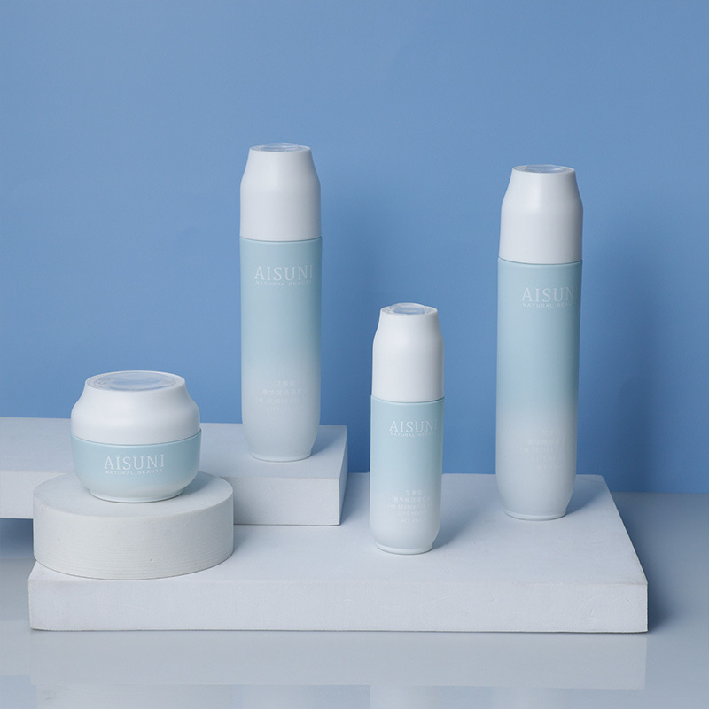 Skin care glass packaging 120ML toner bottle 100ML lotion pump cover with top sheet 50G cream