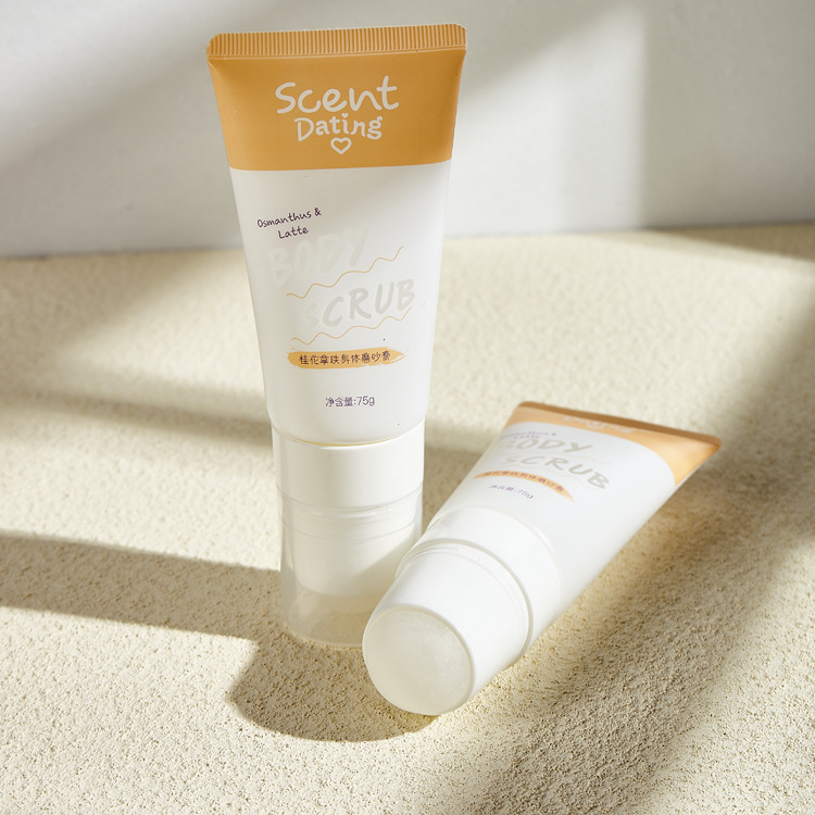 Customized white 75g scrub PE hose bottle with switch plastic single ball hose packaging material