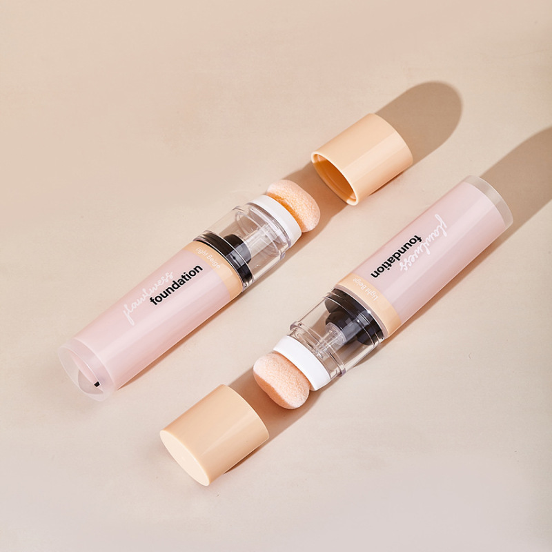 Makeup featured creative packaging material customized 60g PE liquid foundation hose with water drop sponge head