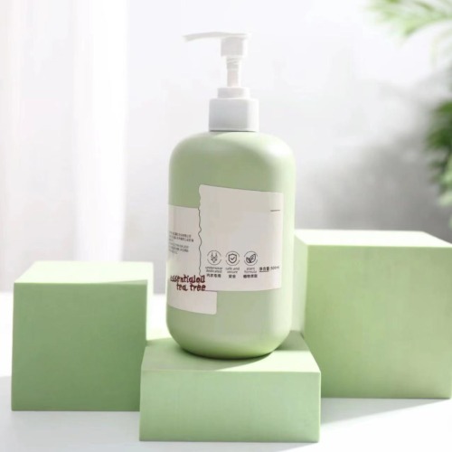 Green 500ml PE Plastic Plush Boston Round Pump Bottle