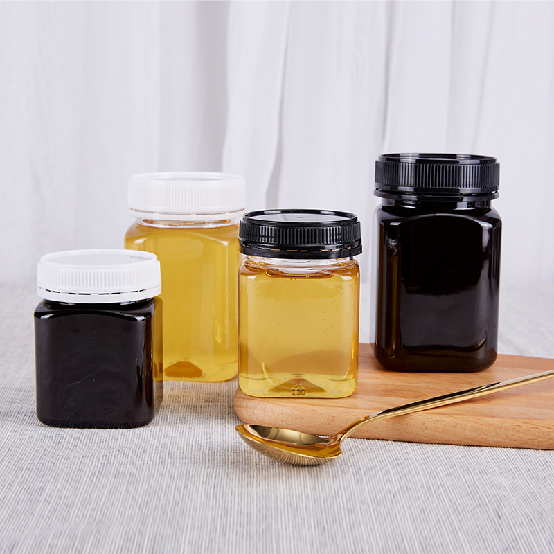 Wholesale plastic honey bottle 250g300g500g1000g honey jar 1 catties black anti-theft square honey bottle