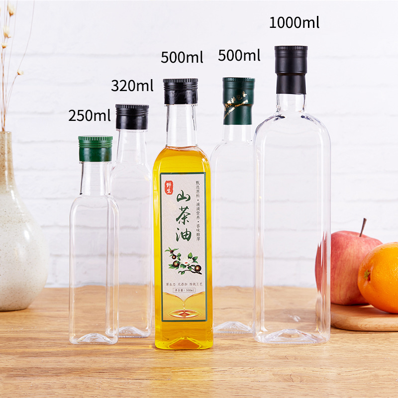 Manufacturers wholesale food grade PET square plastic empty oil bottle camellia oil liquor health wine soy sauce vinegar bottle