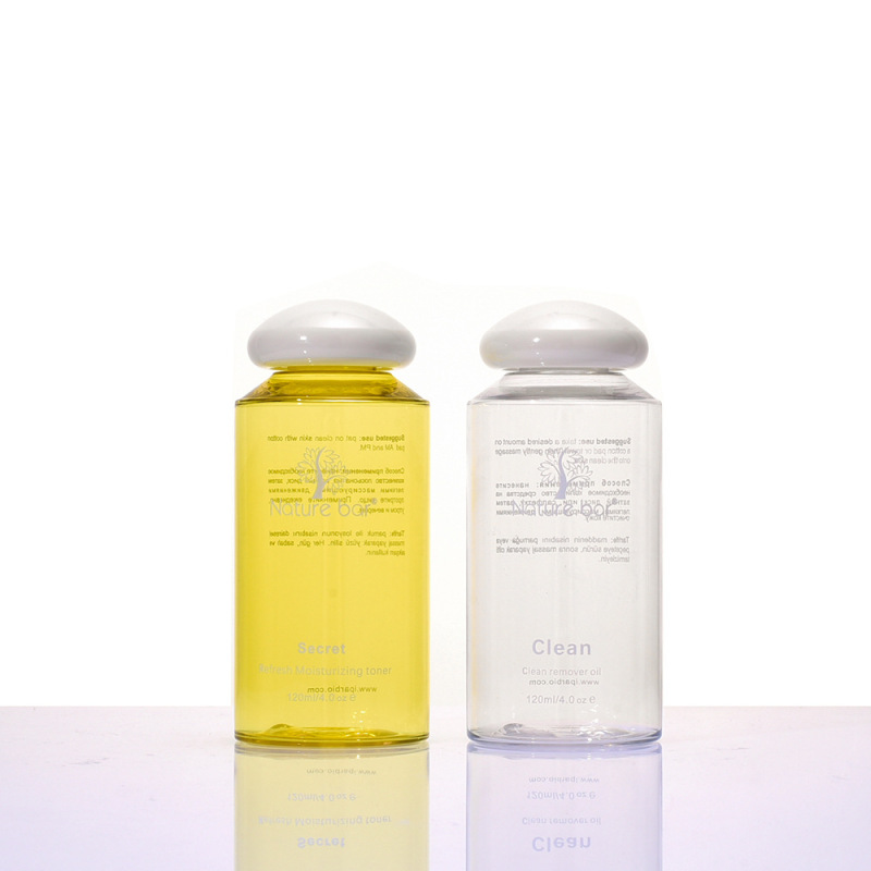 120ml 4oz Transparent Yellow PET Plastic Round Bottle with Mushroom Cap