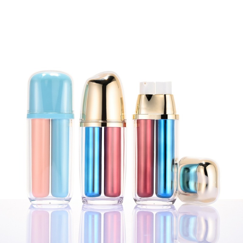 Cosmetic double tube bottle two in one vacuum lotion bottle packaging material press double layer acrylic sunscreen tube customization
