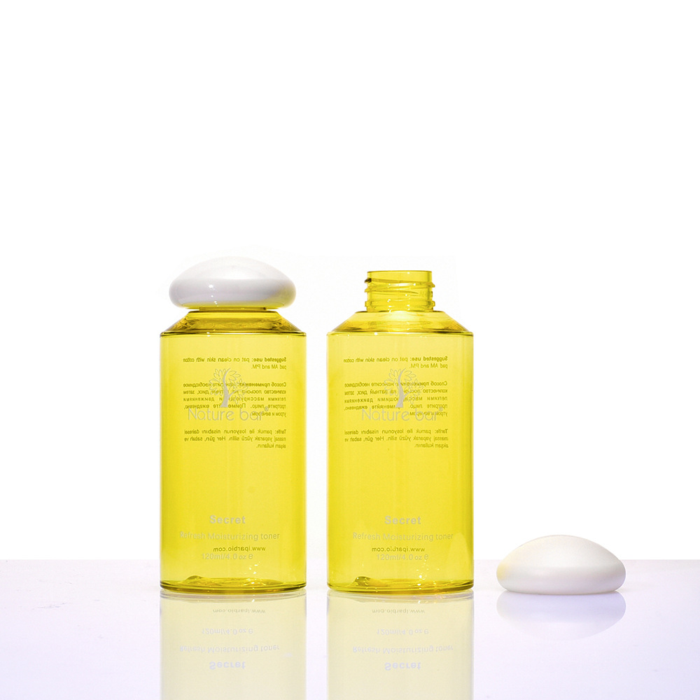 120ml 4oz Transparent Yellow PET Plastic Round Bottle with Mushroom Cap