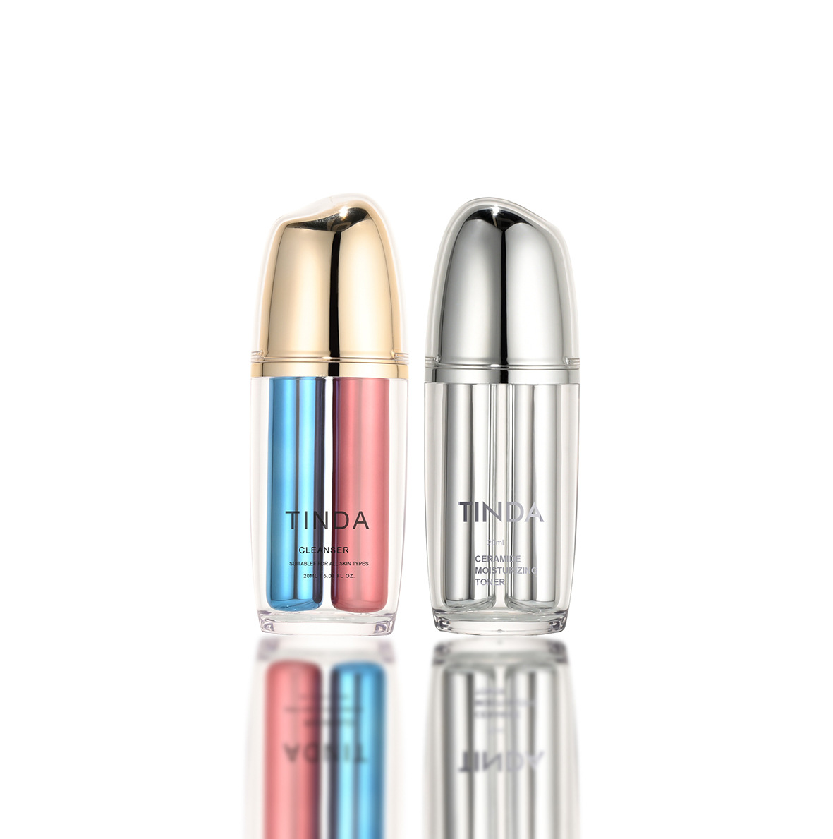 Cosmetic double tube bottle two in one vacuum lotion bottle packaging material press double layer acrylic sunscreen tube customization