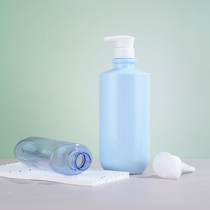 PET Plastic Oval Flat Pump Bottle 750ml Blue