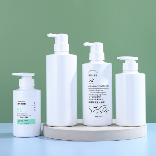 Manufacturer white 600ml shampoo bottle simple press plastic washing and care packaging material thickened homestay shampoo bottle