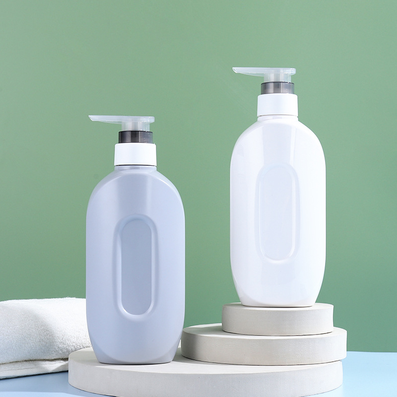 PET Plastic Flat Pump Bottle 500ml White/Purple