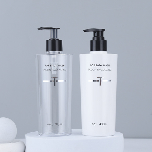 Transparent/White PETG Plastic Round Pump Bottle 400ML