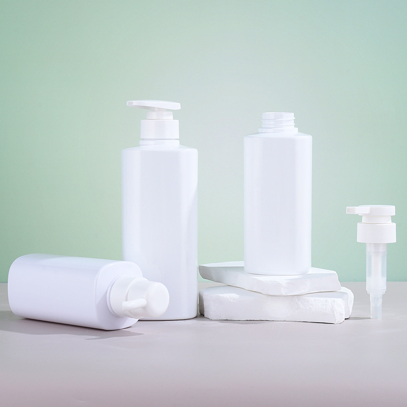 Manufacturer 600ml shampoo bottle white pressed plastic thickened wash and care packaging material square bathroom shampoo bottle