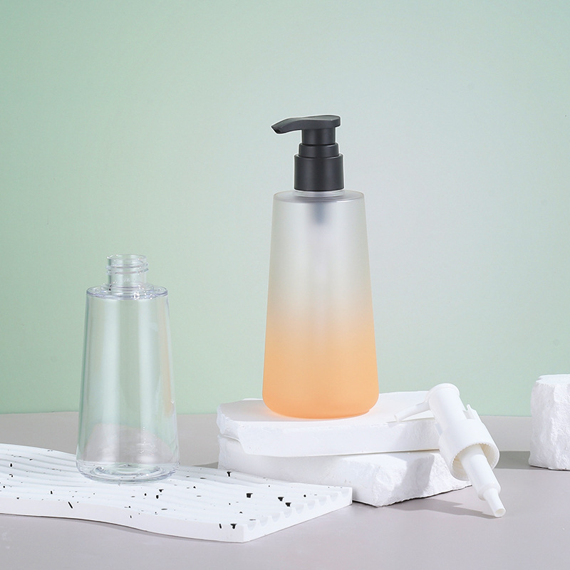 Manufacturer 250ml bath oil bottle transparent PETG thick wall cosmetic packaging material round push lotion bath oil bottle