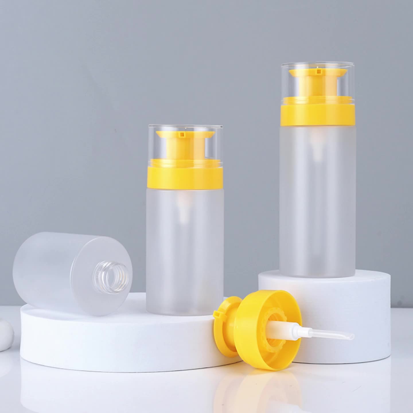 Clear Frosted PET Plastic Cylinder Pump Bottles 200ML