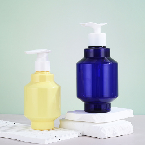 PET Plastic Barrel-Shaped Pump Bottles 300ml Yellow &amp; Blue