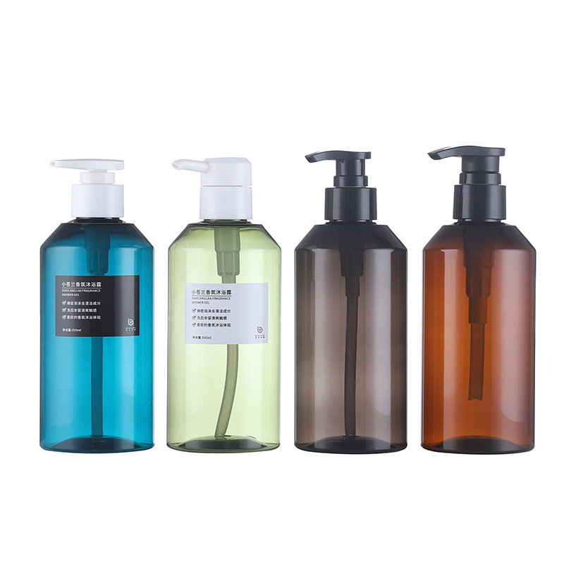 Manufacturer 380ml hand sanitizer bottle green tea color plastic shoulder wash packaging material hotel press hand sanitizer bottle