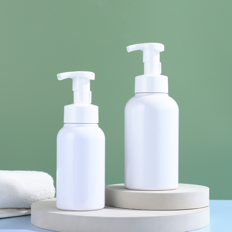Manufacturer 300ml foam bottle simple press plastic white round shoulder packaging mousse cleansing hand soap foam bottle