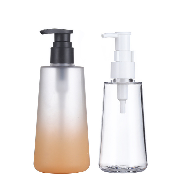 Manufacturer 250ml bath oil bottle transparent PETG thick wall cosmetic packaging material round push lotion bath oil bottle