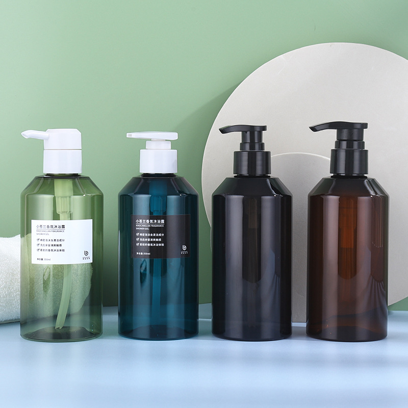 Manufacturer 380ml hand sanitizer bottle green tea color plastic shoulder wash packaging material hotel press hand sanitizer bottle