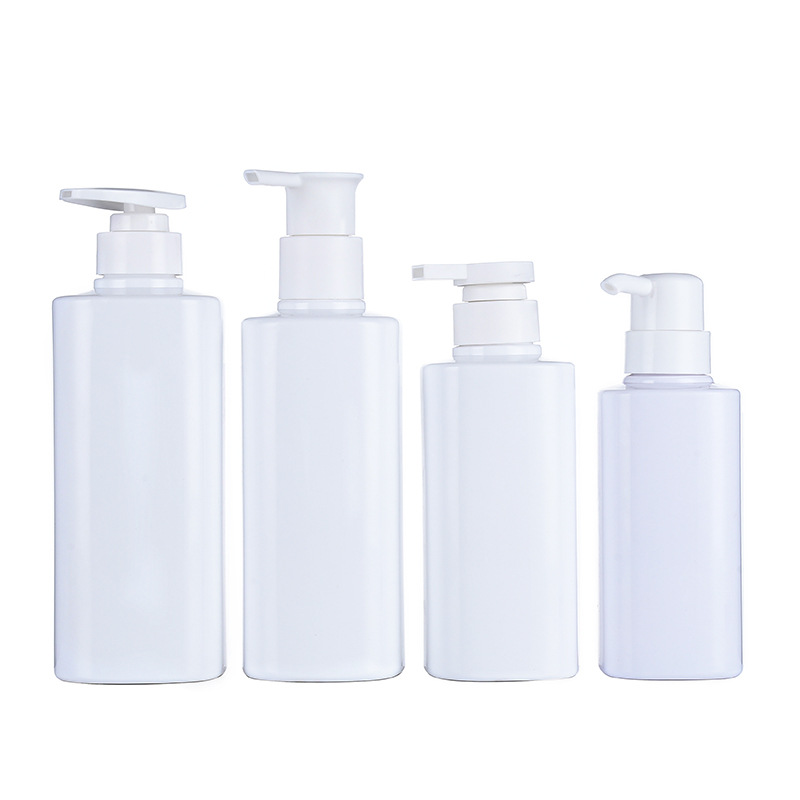 Manufacturer 600ml shampoo bottle white pressed plastic thickened wash and care packaging material square bathroom shampoo bottle