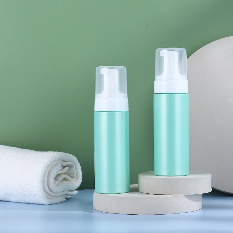 Green PET Plastic Cylinder Foam Soap Pump Bottle 150ml 5oz
