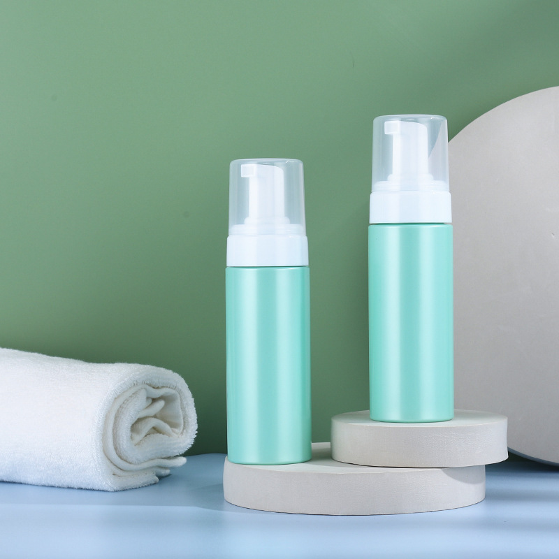 Green PET Plastic Cylinder Foam Soap Pump Bottle 150ml 5oz