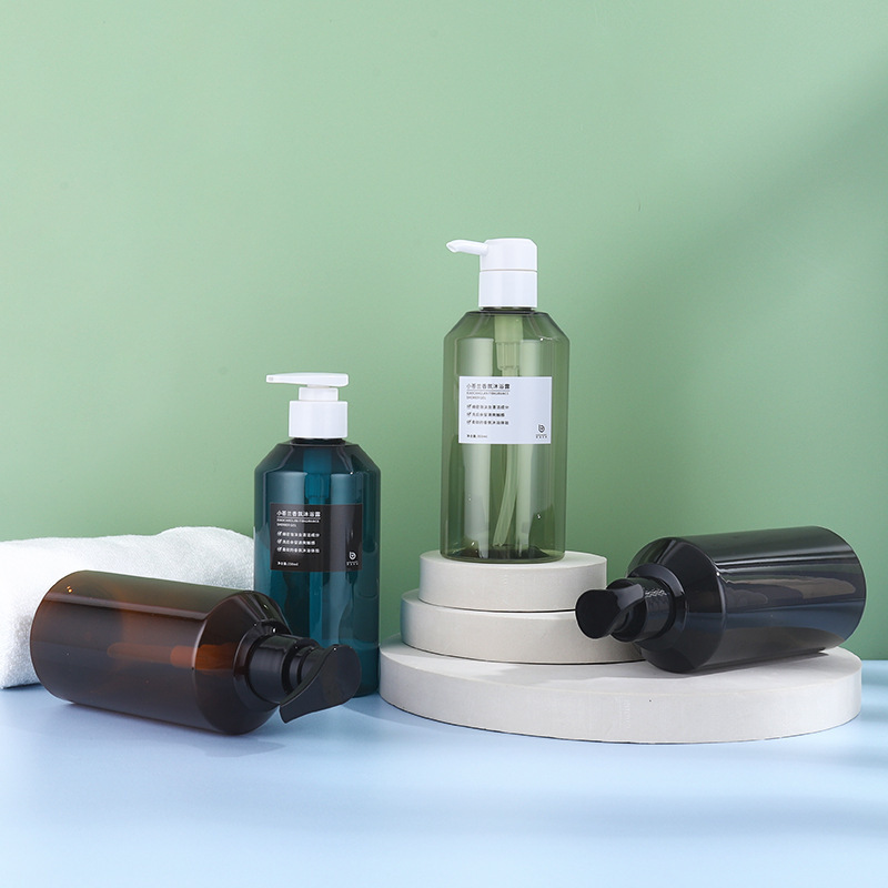 Manufacturer 380ml hand sanitizer bottle green tea color plastic shoulder wash packaging material hotel press hand sanitizer bottle