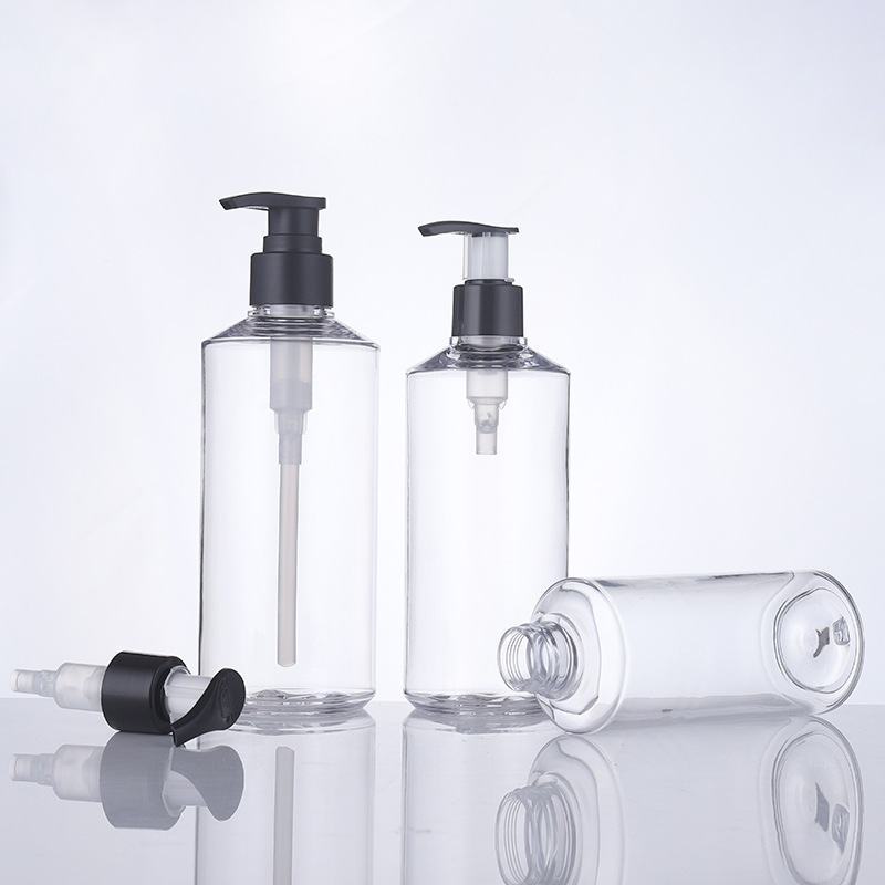 Manufacturer 400ml shower gel bottle transparent PETG wash and care packaging material oblique shoulder light luxury bathroom shampoo shower gel bottle