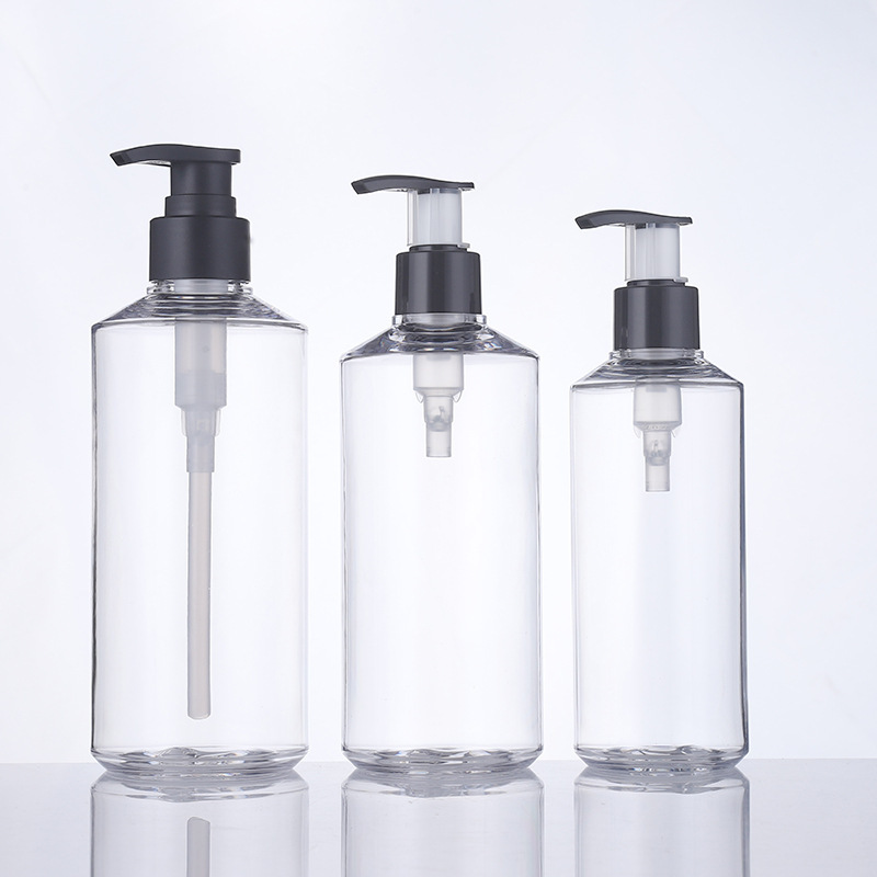 Manufacturer 400ml shower gel bottle transparent PETG wash and care packaging material oblique shoulder light luxury bathroom shampoo shower gel bottle