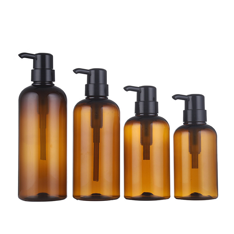 Body lotion bottle Simple plastic care packaging material brown round shoulder shampoo body lotion bottle