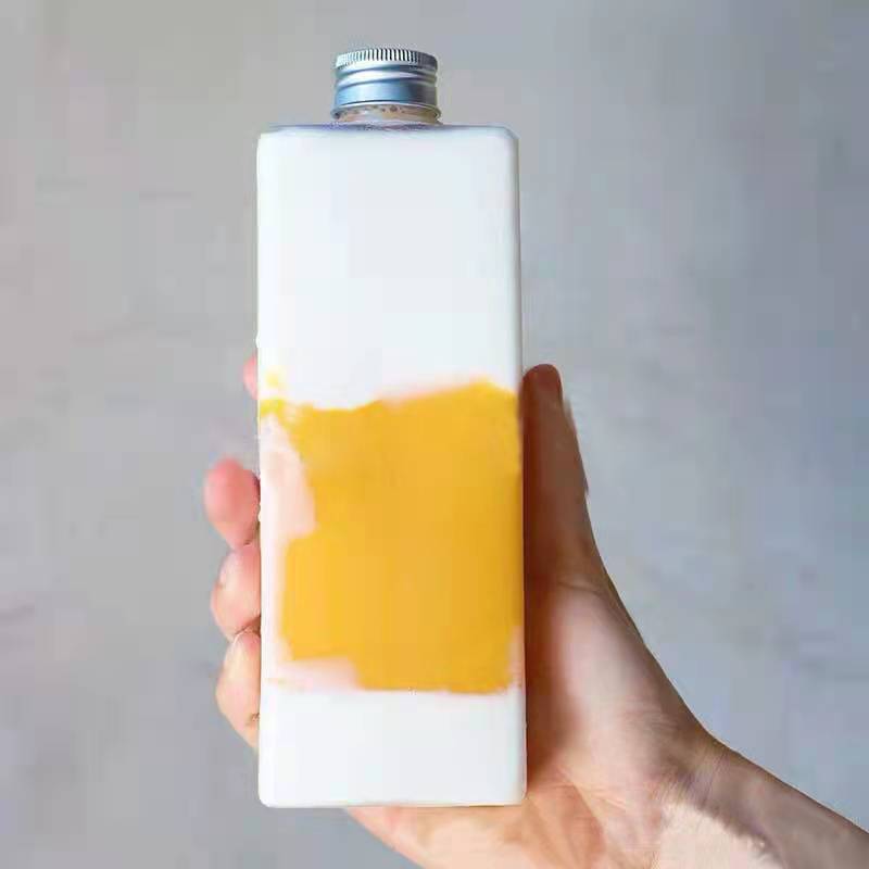 Wholesale high square bottle 500ml small diameter juice bottle aluminum cover milk tea bottle PET plastic bottle net red
