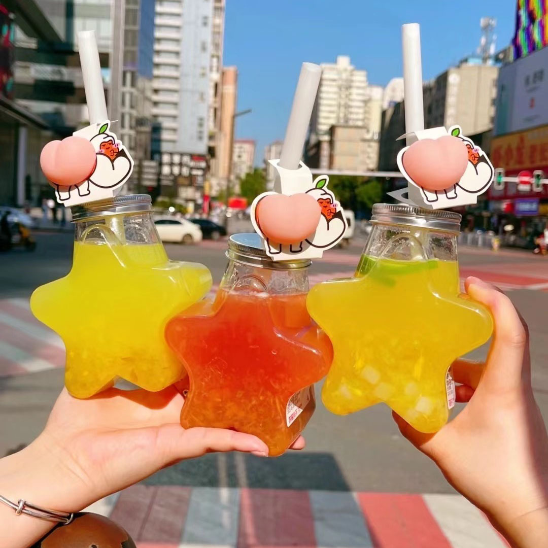 Star bottle 500ml transparent plastic bottle cold brew tea take-away bottle juice food bottle beverage bottle disposable milk tea