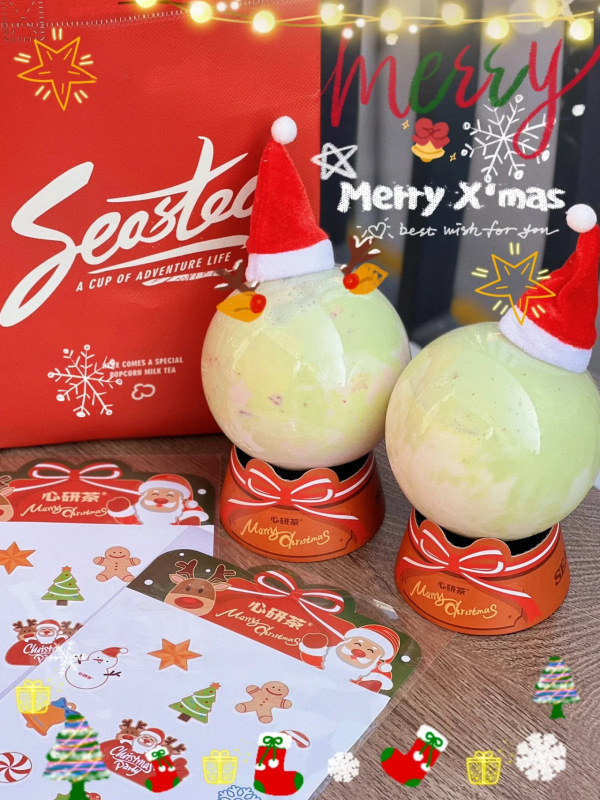 Christmas spherical bottle creative disposable Christmas juice milk tea cup pet380ml food grade plastic bottle customization