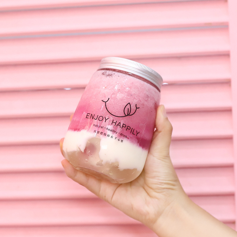 Disposable U-shaped bottle milk tea cup with lid 500ml plastic fat wide mouth beverage bottle wholesale pet juice bottle