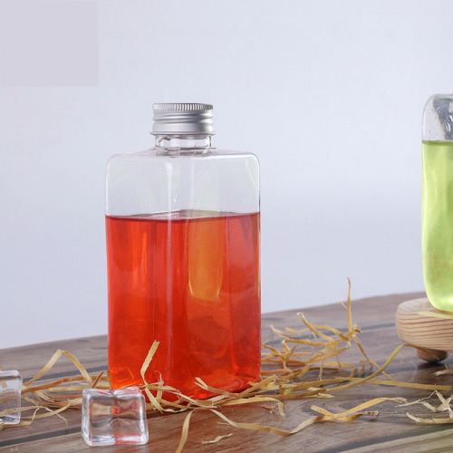 300ml square bottle PET beverage bottle plastic milk tea cup disposable beverage bottle aluminum cap net celebrity juice bottle