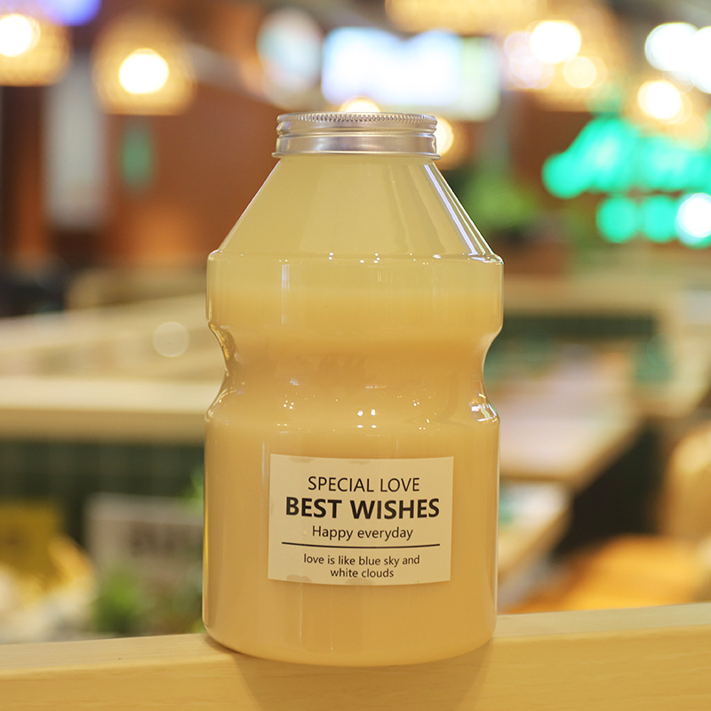 Large capacity happy plastic bottle summer drinking milk tea bottle disposable pet1000ml transparent high value