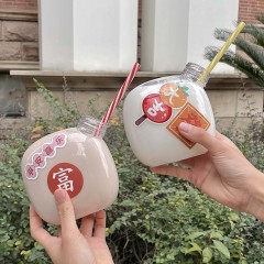 Cute crooked mouth small square bottle is here 38 caliber 500ml large capacity unique shape plastic pet bottle