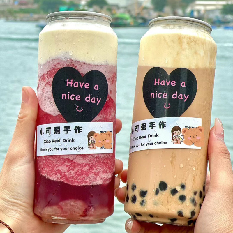 300ml transparent sealed slanted bottom milk tea bottle PET plastic jar food grade disposable sparkling water cans