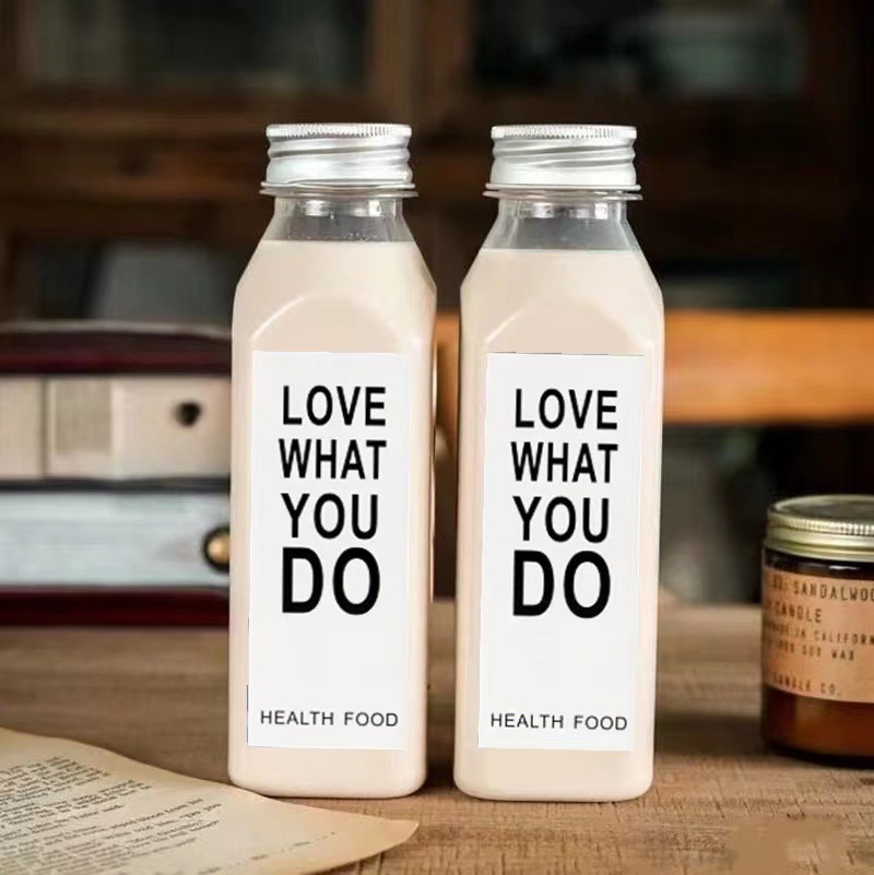 Wholesale 350ml oblique shoulder square bottle PET plastic transparent disposable juice beverage bottle net celebrity milk tea bottle packaging bottle