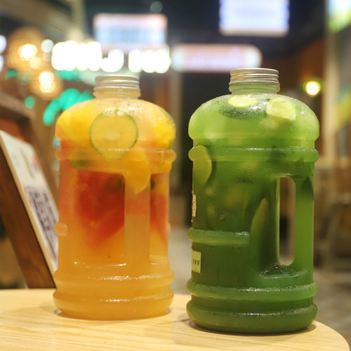 PET barrel milk tea barrel manufacturer authentic large capacity 2.2L portable sports water bottle mineral water barrel cold drink cup