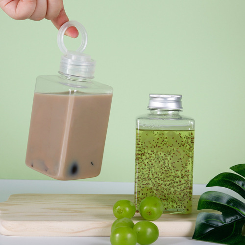 PET square bottle cold brew tea spot square beverage bottle juice bottle disposable 450ml plastic transparent cup