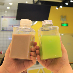 PET square bottle cold brew tea spot square beverage bottle juice bottle disposable 450ml plastic transparent cup