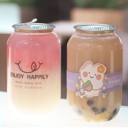 Cute fat cup 500ml heytea round bottle can machine press pet material transparent disposable