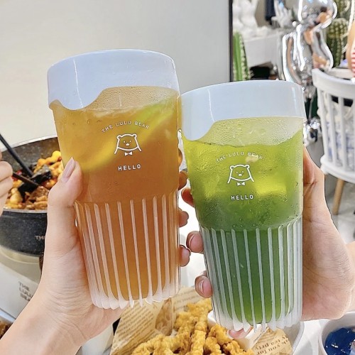 Disposable transparent plastic bottle pet bottle 600ml vertical stripe cup milk tea cup spot wholesale