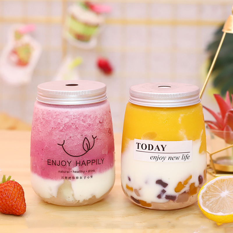 Plastic transparent pet factory direct sales milk tea bottle 450ml fat cup juice cup Yangzhi Ganlu popular hot item