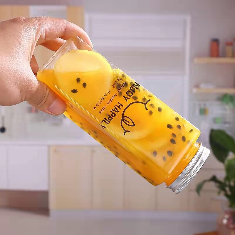 PET square plastic bottle juice bottle 400ml bottle disposable beverage transparent milk tea bottle aluminum cover cup