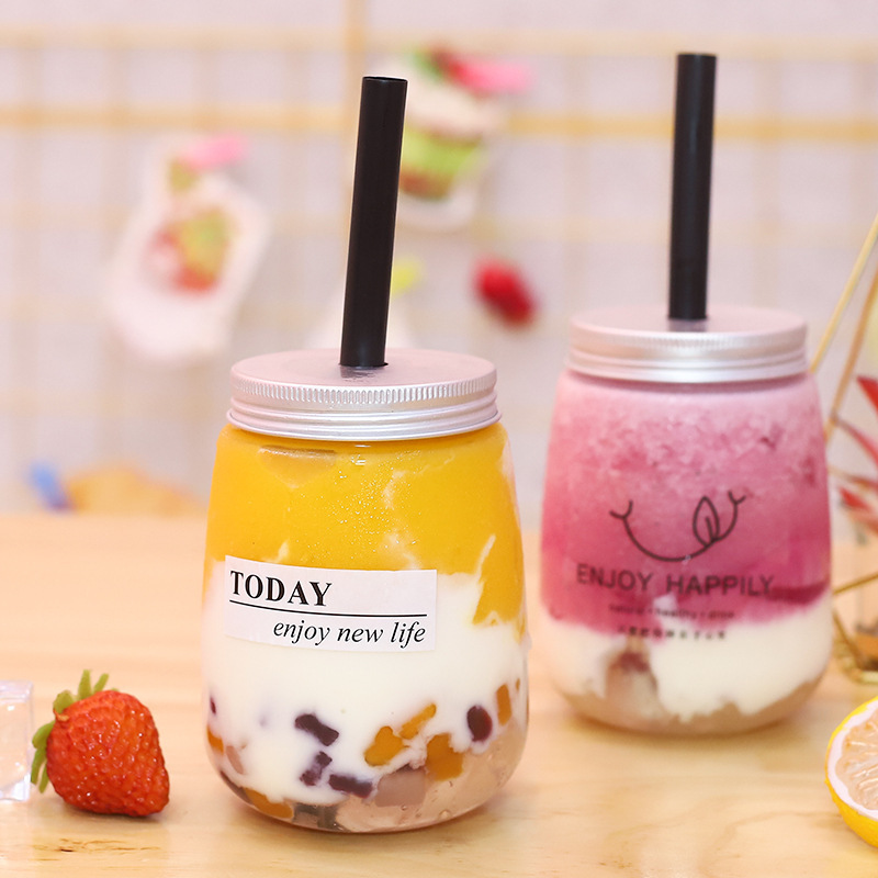 Plastic transparent pet factory direct sales milk tea bottle 450ml fat cup juice cup Yangzhi Ganlu popular hot item