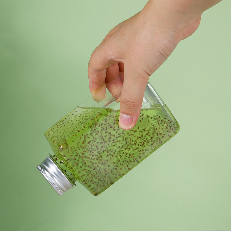 PET square bottle cold brew tea spot square beverage bottle juice bottle disposable 450ml plastic transparent cup