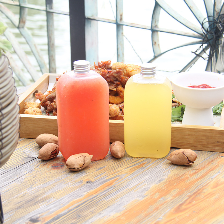 500ml machi bottle machi juice plastic bottle pet beverage bottle disposable milk tea bottle square