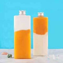 Wholesale high square bottle 500ml small diameter juice bottle aluminum cover milk tea bottle PET plastic bottle net red